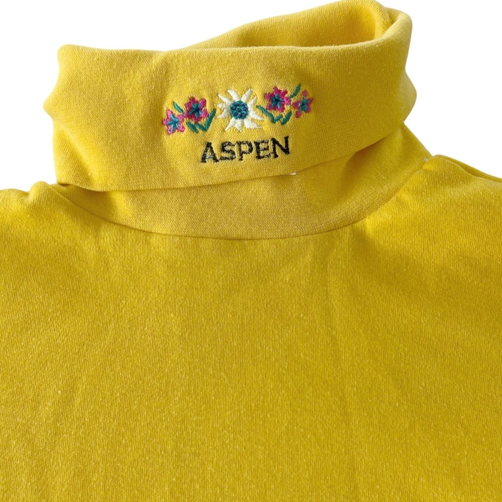 Medalist Turtleneck Womens Small Yellow Aspen Floral Embroidered Vintage Ski 90s